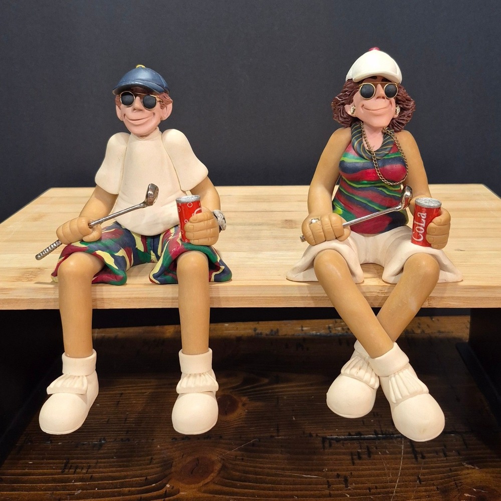 Vtg 90s D. Manning Ploymer Clay Golf-Themed Shelf Sitters Family of Friends